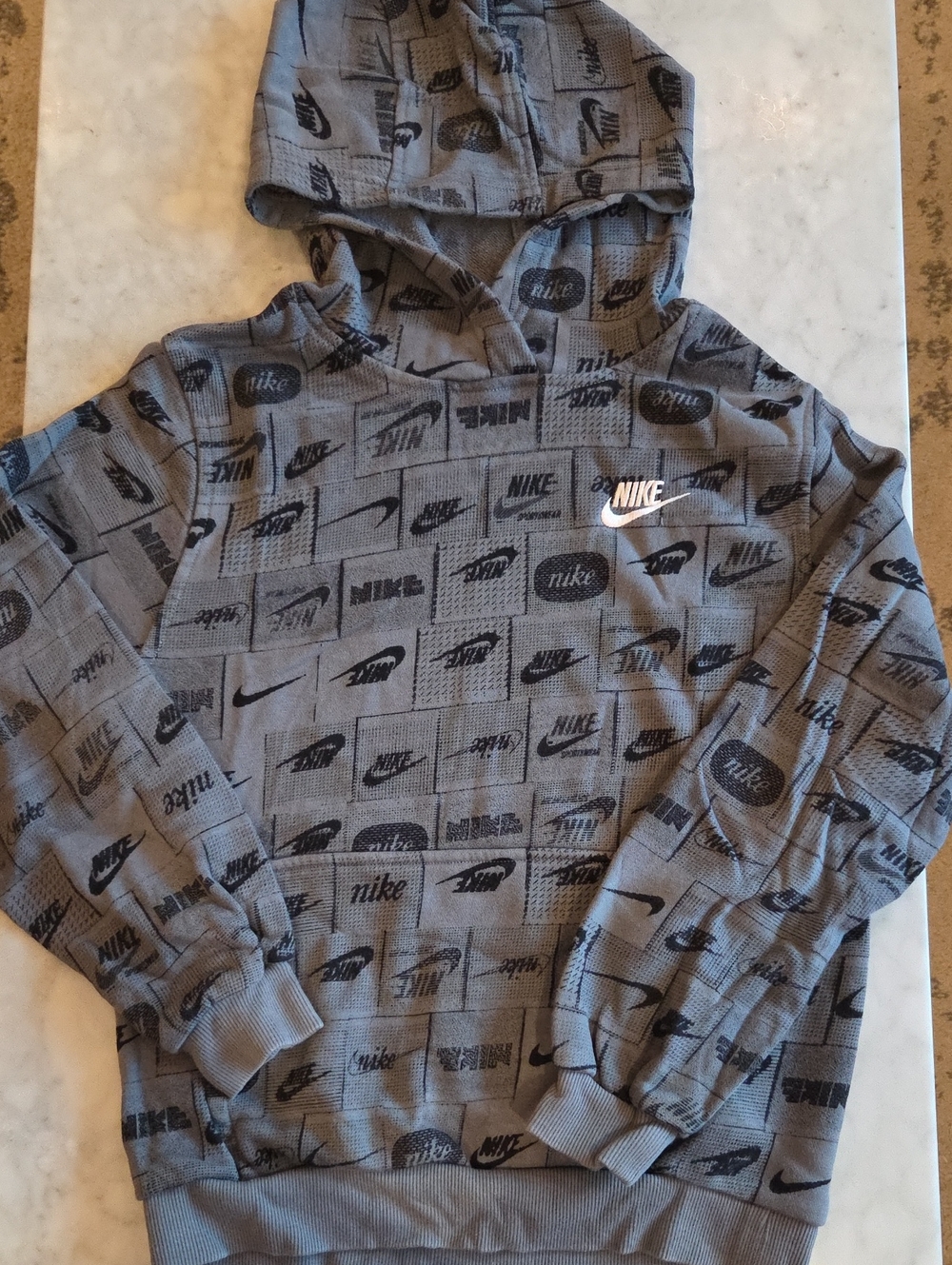 Nike French TerryGray Logo-Print Hooded Sweatshirt